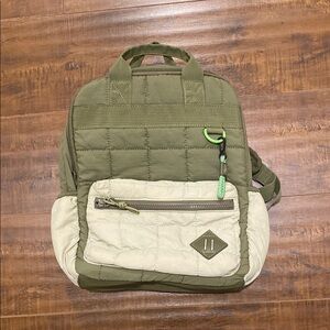 Olive and Cream Quilted Kids Backpack  NWOT